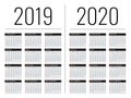 Mockup Simple calendar Layout for 2019 and 2020 years. Week starts from Monday