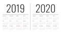 Mockup Simple calendar Layout for 2019 and 2020 years. Week starts from Monday