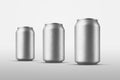 Mockup of small tin cans standing next to the condensate and water drops, for the presentation of design and pattern