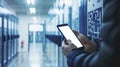 Mockup of Smartphone Controlling Automated Lockers. Smart Technology and Remote Access
