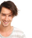 Mockup, smile and portrait of man in studio for casual, trendy and cool fashion. Happiness, edgy and confidant with face