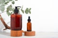 Mockup Spa body cosmetics in brown glass bottles serum with a pipette, oil