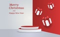 Mockup studio podium with christmas decoration for christmas product presentation