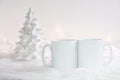 Mockup Styled Stock Product Image, two white mugs that you can add your custom design/quote to.