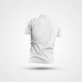 Mockup of stylish blank white polo 3D rendering, mens t-shirt with collar, isolated on background, back view