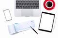 Mockup tablet computer and cheque bok. Royalty Free Stock Photo