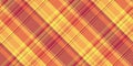 Mockup tartan background textile, fiber check fabric vector. Eps plaid texture seamless pattern in orange and yellow colors Royalty Free Stock Photo