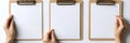 The mockup template features a plain empty clipboard with a blank paper sheet on a white background, offered as a cutout Royalty Free Stock Photo