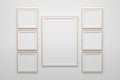 Mockup template with one large A4 frame and two sets of three square frames