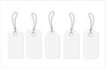 Mockup and template for paper price tag. Set of blank white tags with rope. White shopping labels and price tags in different Royalty Free Stock Photo