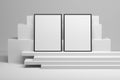 Mockup template with two frames standing on stacked geometric blocks Royalty Free Stock Photo