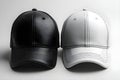 Mockup Templates of White and Black Baseball Caps on a White Background. Concept Mockup Templates, White Baseball Caps, Black Royalty Free Stock Photo