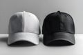 Mockup Templates of White and Black Baseball Caps on White Background. Concept Mockup Templates, Royalty Free Stock Photo