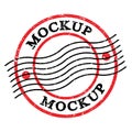 MOCKUP, text written on red-black postal stamp