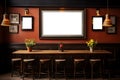 Mockup of transparent frame in warm Irish pub interior. Background