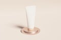 Mockup tube for cosmetics products, template or advertising on shiny podium, beige background, minimal 3d illustration render