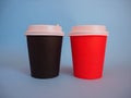 Mockup of two paper takeaway coffee cups with copy space. Royalty Free Stock Photo