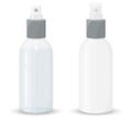 Mockup two plastic sprayer bottle transparent and white for liquid gel, soap, lotion, cream, shampoo, bath foam and other