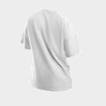 Mockup of universal white t-shirt oversize 3D rendering, back view, fashion clothing with wrinkles, isolated on background in