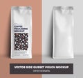 Mockup of vector coffee pouch gusset with degassing valve, white package with modern design, with place for pattern, branding