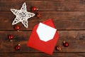 Mockup Vintage style blank the envelope Santa Claus wish list for New Year. Festive composition Royalty Free Stock Photo