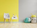 Mockup wall in the children`s room on yellow illuminating and ultimate gray wall background