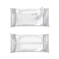 Mockup of wet wipe flow pack. Wet wipes. Realistic pack on white background. Vector template