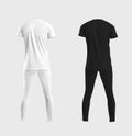 Mockup of white, black compression underwear, t-shirt, tight pants 3D rendering, sportswear for an active lifestyle, isolated on