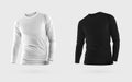 Mockup of white, black longsleeve, male casual wear 3D rendering, for design presentation, print, pattern, front view