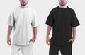 Mockup of a white and black oversize t-shirt on a man