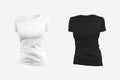 Mockup of white, black womens t-shirt, 3D rendering, front view, isolated on background