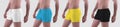 Mockup white; black, yellow, blue boxers on a man, summer trunks for swimming, for design, advertising, side Royalty Free Stock Photo