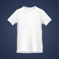 Mockup White Blank Mens Or Unisex Cotton T-Shirt On The Hanger. Front View. Illustration Isolated On Blue Background Royalty Free Stock Photo