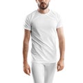 Mockup of white compression pants and t-shirt on a sporty man with a beard, for design, pattern, front