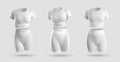 Mockup of white compression underwear 3D rendering, crop top, t-shirt, shorts for the gym, running, yoga, fitness