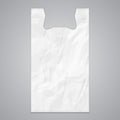 Mockup White Disposable T-Shirt Plastic Bag Package Grayscale. Illustration Isolated On Gray Background. Mock Up