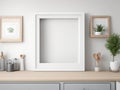 Mockup of white frame in modern kitchen interior. Royalty Free Stock Photo