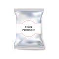 Mockup white or light blank pack, foil. With Lid And Label. Silvery food package snack for chips, candy and other products.
