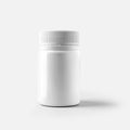 Mockup of a white plastic jar with a round lid  for vitamin  tablets  pills  container isolated on background Royalty Free Stock Photo