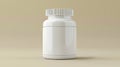 Mockup of white plastic pill bottle for vitamin supplement. 3d mockup of empty medical capsule or powder container with Royalty Free Stock Photo