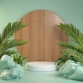 Mockup White Podium With Green Forest Concept And Wooden Abstract Background 3d Render