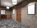 Mockup white poster on brick wall wine cellar. Royalty Free Stock Photo
