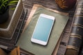Mockup of white smartphone on the table. Clipping path