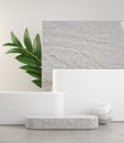 Mockup White Step Podium Set With Concrete And Tropical Plant Abstract Background 3d Render