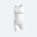 Mock up of white tank top, shorts, 3D rendering, female compression suit isolated on background