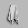 Mockup of white terry towel on towelling, shaggy fabric hanging on a hanger, isolated on background with shadows