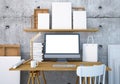 Mockup work desk with a PC. 3d Royalty Free Stock Photo