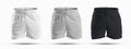 Mockups of men`s sports shorts with compression undershorts and a drawstring at the waist