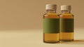 Mockups of two containers filled with chicken essence, one with green label and one without, isolated on beige Royalty Free Stock Photo