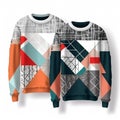 Mockups of two sweaters with a bright geometric pattern on a white Royalty Free Stock Photo